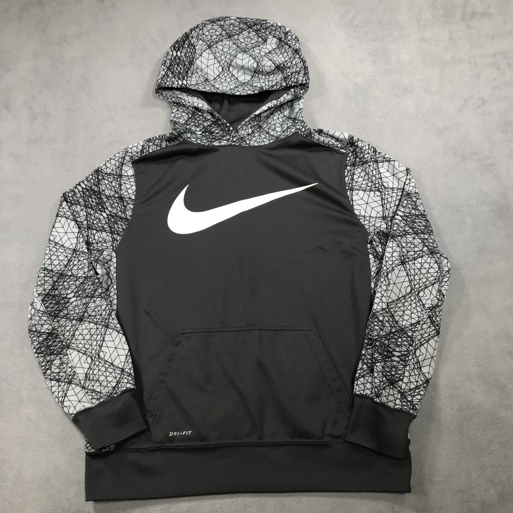 Nike Hoodie Mens XL Gray Pullover Geometric Dri Fit Fleece 827741-060